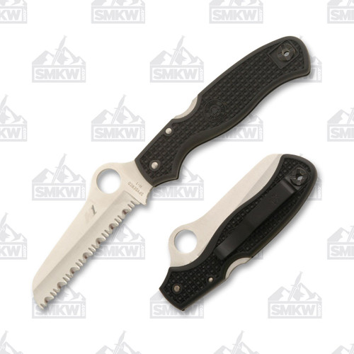Spyderco Atlantic Salt Folding Knife Black FRN 3.68in Satin Serrated Blade